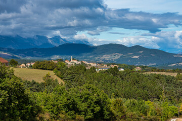 Trieves valley with the Vercors mountain range near Bourg Saint Maurice, France