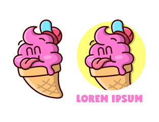 FUNNY TEASING FACE PINK ICE CREAM CARTOON MASCOT 