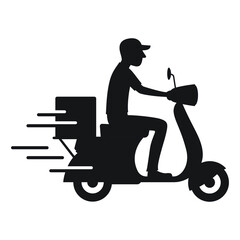 Delivery man riding motorcycle icon symbol, Send order package to customer, Express delivery bike service, Silhouette pictogram design for apps and websites, Vector illustration