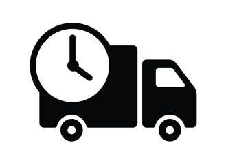 Shipping delivery truck with clock icon symbol, Pictogram flat design for apps and websites, Isolated on white background, Vector illustration