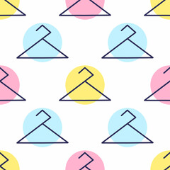 Seamless pattern clothes hanger bright blue yellow pink colors geometric abstract vector illustration background.