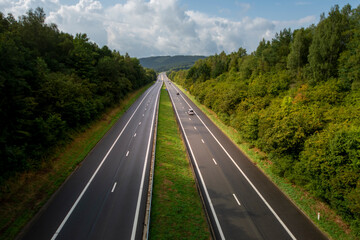Highway in the Belgian Ardennes. Vertical layout