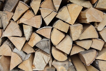 A lot chipped wood in a pile, Stack of firewood, texture for background