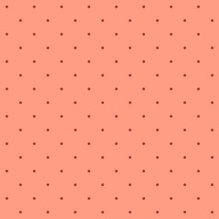 Seamless pattern - small burgundy dots on a peach-coral background. Pastel graphic texture for design. Vector illustration, EPS.