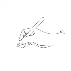 hand drawing doodle hand holding a pencil, continuous line illustration