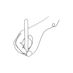 hand drawing doodle hand holding a pencil, continuous line illustration