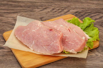 Raw pork steak for cooking