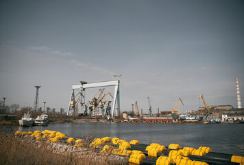 shipbuilding industry cranes in the Mykolaiv shipyard Ukraine