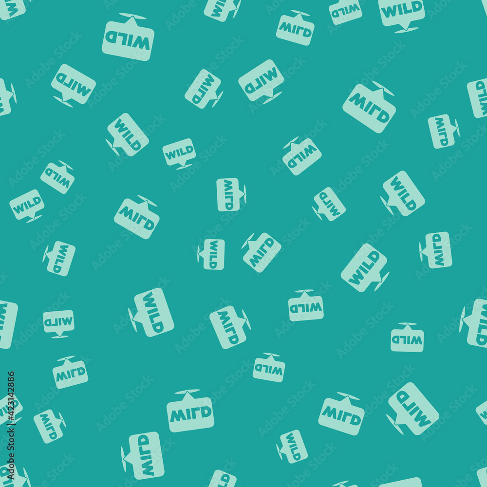Poster green pointer to wild west icon isolated seamless pattern on green background. western signboard, me