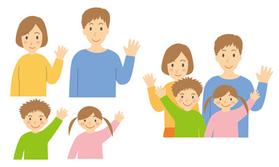 ４人家族であいさつ、紹介、案内