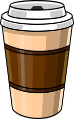 Cartoon Coffee Cup With Lid. Vector Hand Drawn Illustration Isolated On Transparent Background