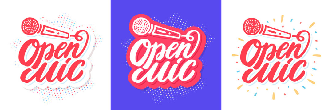 Open Mic. Vector Lettering Banners Set. 