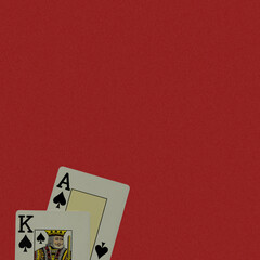 casino cards on red background. combination ace king