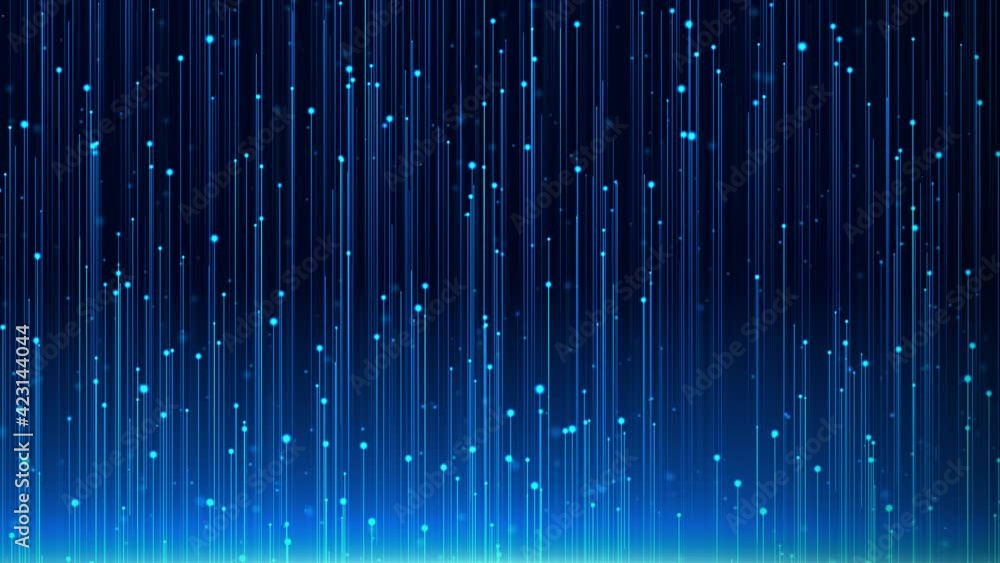 Poster blue digital cyber neon particles abstract loop background with shining floor particle stars dust. f