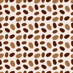 Vector flat icon coffee beans seamless pattern background.