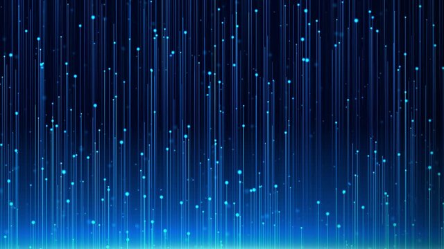 Blue Digital Cyber Neon particles abstract Loop background with shining floor particle stars dust. Futuristic glittering fly movement flickering loop in space on black Animation.