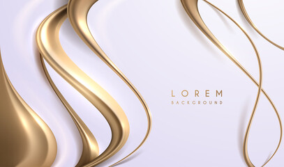 Abstract gold waved lines on white background