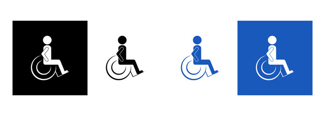 Set disabled person simple vector icons. Toilet pictogram.