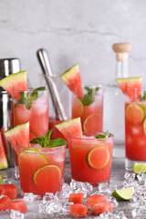 Vodka "Watermelon Cocktail" - made from fresh chilled watermelon, coconut sugar, fresh lime juice and vodka. Enjoy this light, refreshing, summer party cocktail