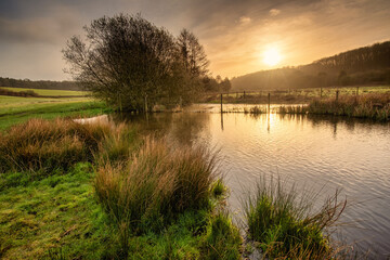 Sunrise over the River Chess in Latimer near Chesham, The Chilterns AONB, England