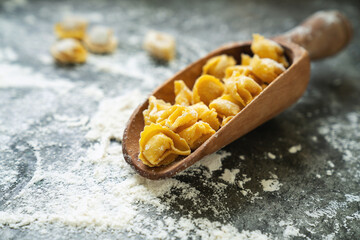 Raw Uncooked Cappelletti with flour