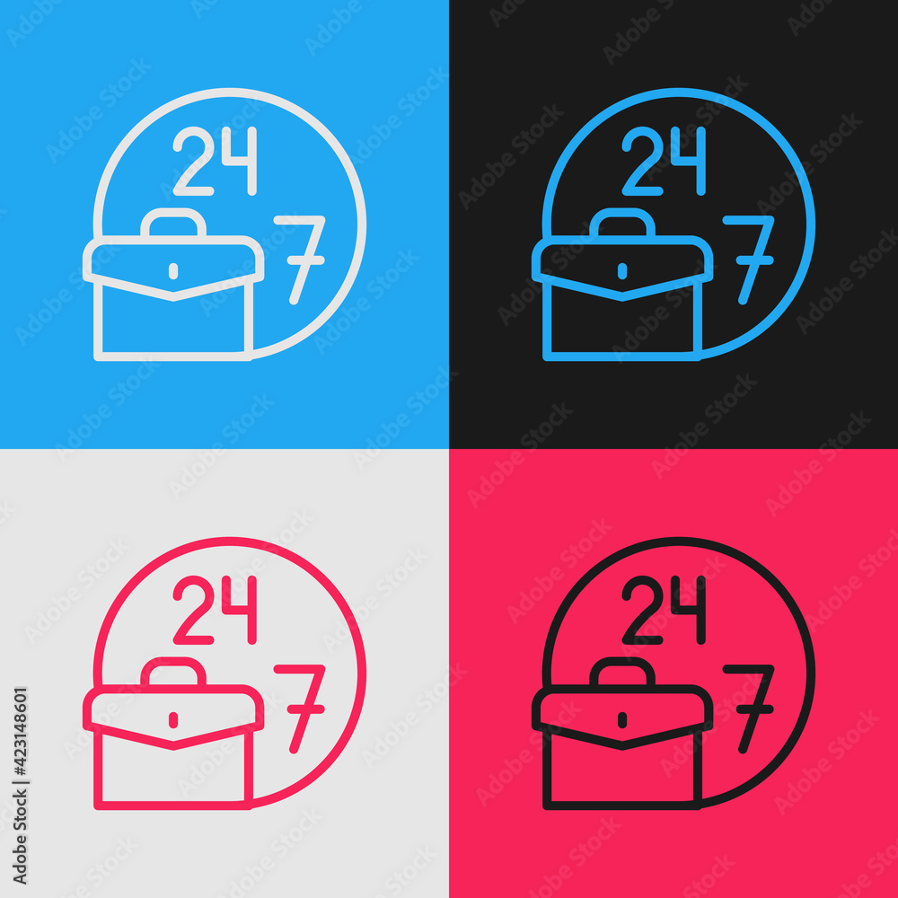 Poster pop art line always busy icon isolated on color background. vector
