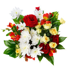 Lovely bouquet with different kind of flowers isolated on white.