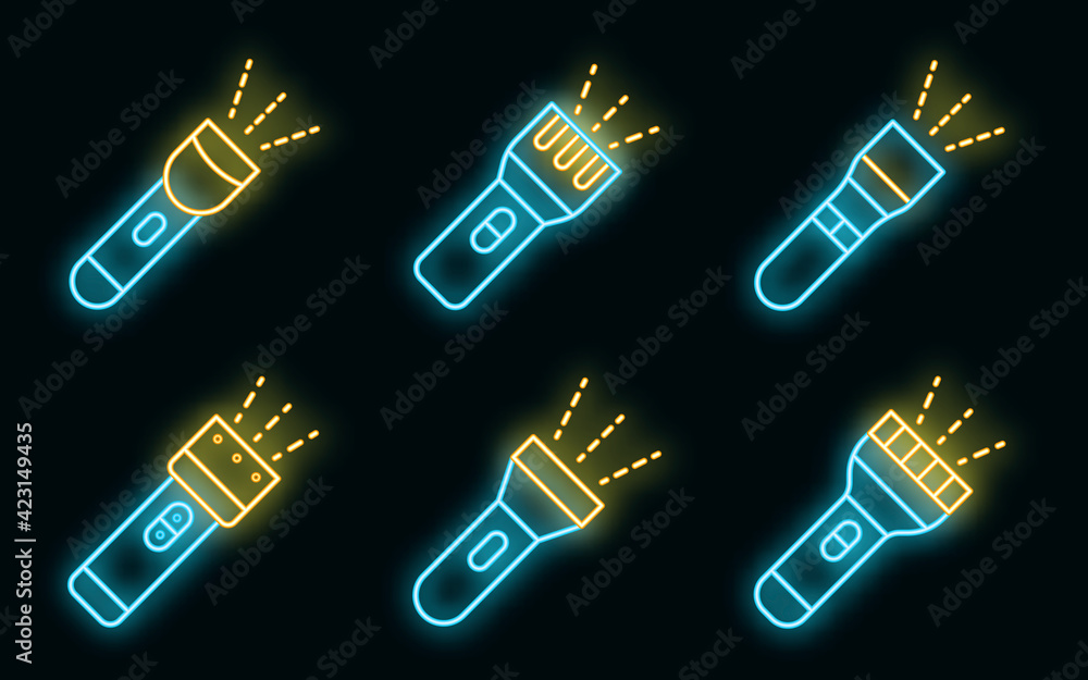 Aufkleber flashlight icons set. outline set of flashlight vector icons neon color on black