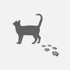 Cat paw footprint. Cat silhouette animal illustration. Cat paw. Pet foot trail print. Step shape. illustration.