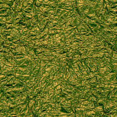 Seamless wrinkled metal foil texture, green color, grunge abstract background.
