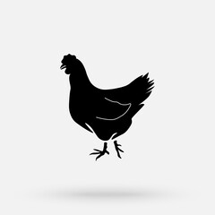 Chicken vintage logo, retro print, butcher meat shop poster, chicken silhouette. Logo template for meat business, meat shop. Isolated black silhouette chicken, white background. Illustration.