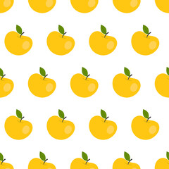 Simple seamless pattern with yellow apples. Fruits, vitamins, vegetarianism, healthy eating, diet, snacking, harvesting. Illustration in flat style