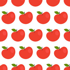 Simple seamless pattern with red apples. Fruits, vitamins, vegetarianism, healthy eating, diet, snacking, harvesting. Illustration in flat style