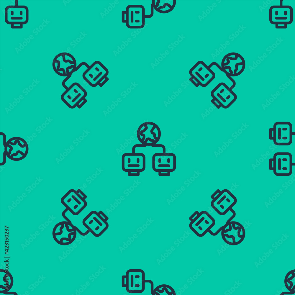 Poster blue line artificial intelligence icon isolated seamless pattern on green background. machine learni