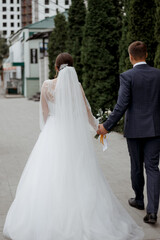 Fototapeta na wymiar bride and groom walking