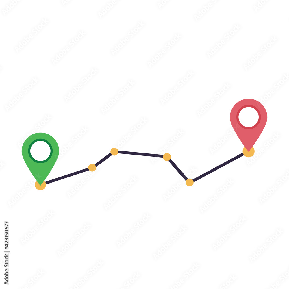 Wall mural plane track to point with dashed line way or air lines, airplane icon vector color editable