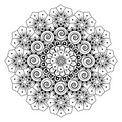 Circular pattern in the form of mandala with flower for henna, mehndi, tattoo, decoration. decorative ornament in ethnic oriental style. coloring book page.