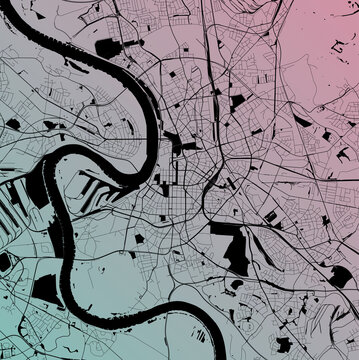 Dusseldorf, Germany - Urban Vector City Map With Parks, Rail And Roads, Highways, Minimalist Town Plan Design Poster, City Center, Downtown, Transit Network, Street Blueprint