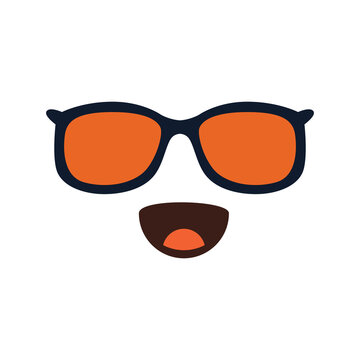 Smiling Face With Sunglasses. Doodle Emoji. Vector illustration on white background.