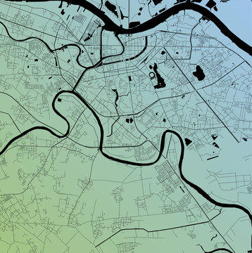 Haiphong, Vietnam - Urban vector city map with parks, rail and roads, highways, minimalist town plan design poster, city center, downtown, transit network, street blueprint