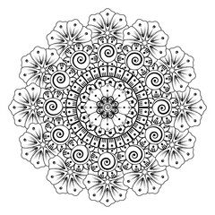 Circular pattern in the form of mandala with flower for henna, mehndi, tattoo, decoration. decorative ornament in ethnic oriental style. coloring book page.