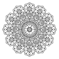 Circular pattern in the form of mandala with flower for henna, mehndi, tattoo, decoration. decorative ornament in ethnic oriental style. coloring book page.
