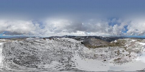360 degree virtual reality panorama of the Argimusco megalithic complex near Montalbano Elicona in winter. Winter in the Sicilian mountains.