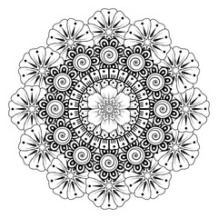 Circular pattern in the form of mandala with flower for henna, mehndi, tattoo, decoration. decorative ornament in ethnic oriental style. coloring book page.