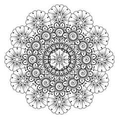 Circular pattern in the form of mandala with flower for henna, mehndi, tattoo, decoration. decorative ornament in ethnic oriental style. coloring book page.