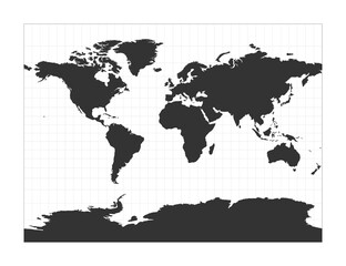 Fototapeta na wymiar Map of The World. Miller cylindrical projection. Globe with latitude and longitude net. World map on meridians and parallels background. Vector illustration.