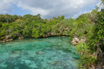 Beautiful landscape view of turquoise natural Weekuri lagoon on Sumba island, East Nusa Tenggara, Indonesia