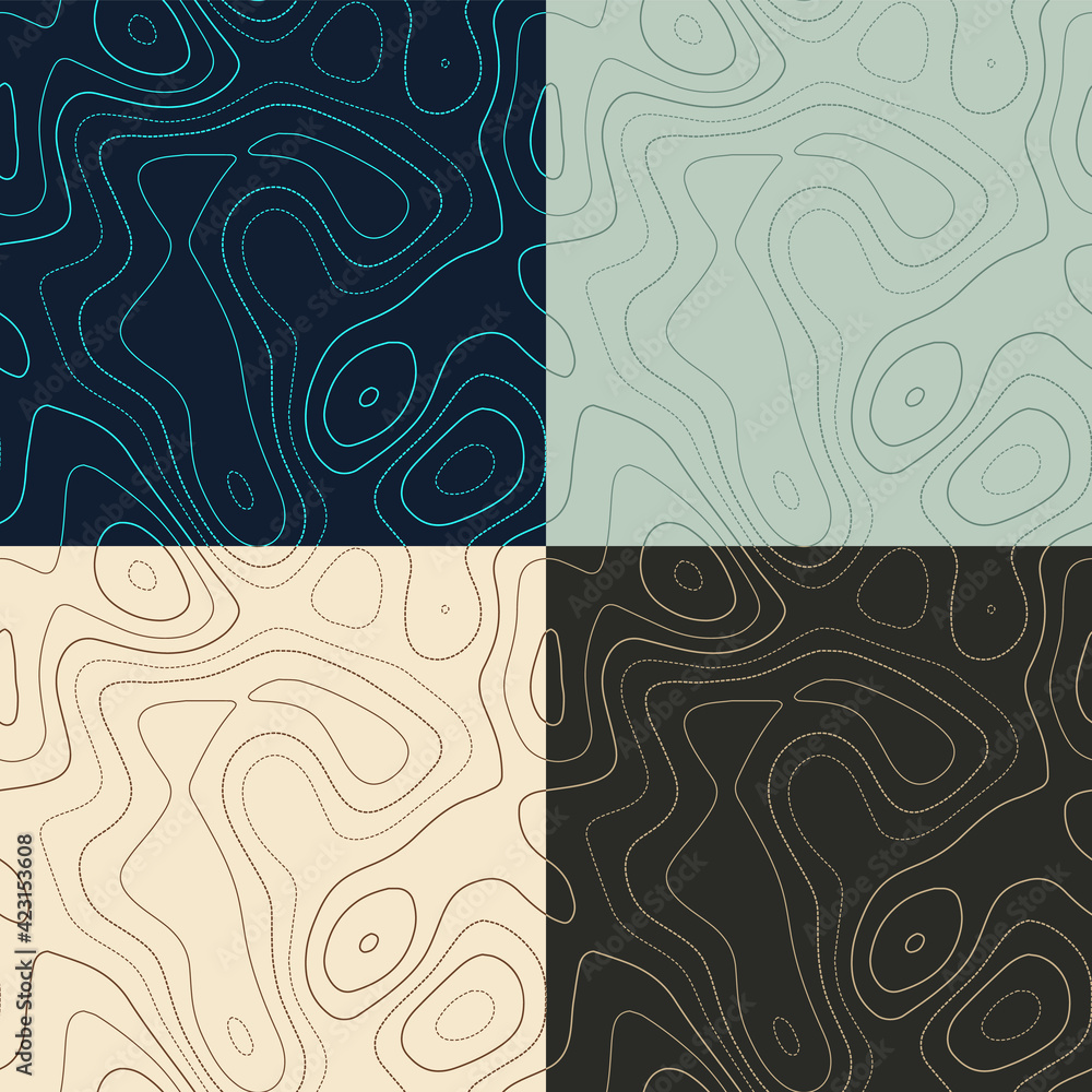 Poster topography patterns. seamless elevation map tiles. beautiful isoline background. authentic tileable 