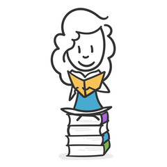 Stick girl lover of reading. Concept of girl who grows intellectually