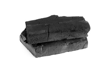 Black charcoal isolated on white background